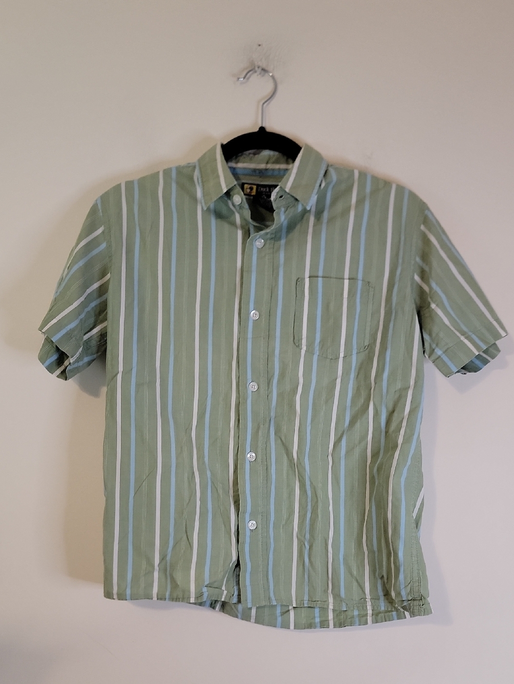 Duck Head Short-Sleeve Button-Down Shirt in Sage Green Stripe